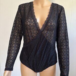 New NaaNaa Longsleeve Lace Bodysuit - Black / UK 14